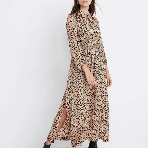 Baum Und Pferdgarten Womens 4 34 Amber Midi Dress Leopard Print Smocked Waist - Picture 1 of 14